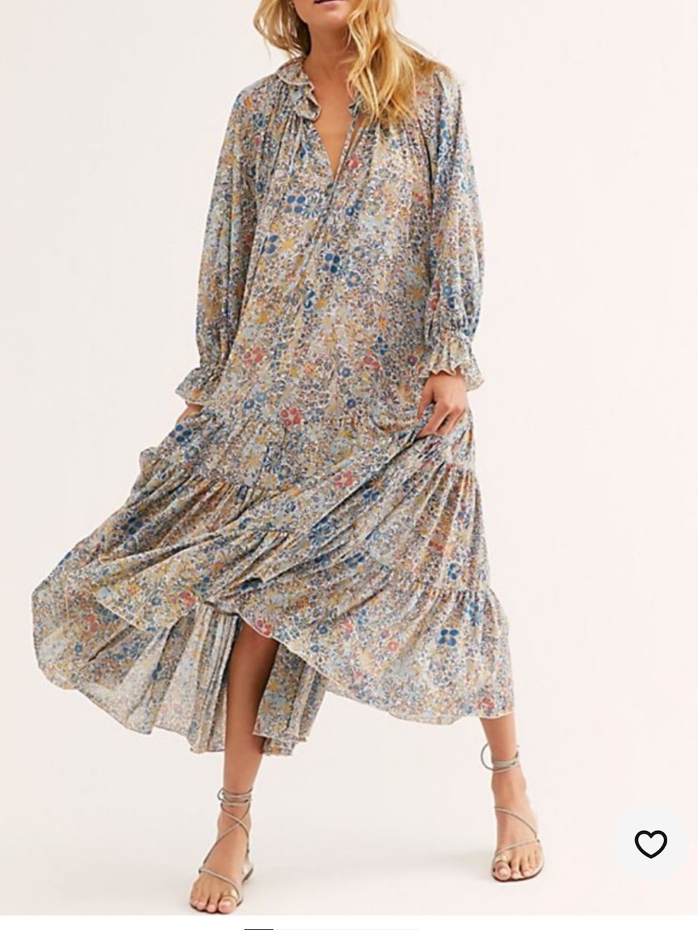 Free People Floral Tiered Maxi Dress - Blue, Cream, Pink